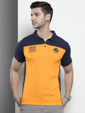 The Indian Garage Co Men Yellow & Navy Blue Colourblocked Polo Collar T-shirt