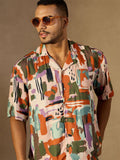 DENNISON Men Abstract Printed Oversized Smart Casual Shirt