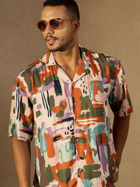 DENNISON Men Abstract Printed Oversized Smart Casual Shirt