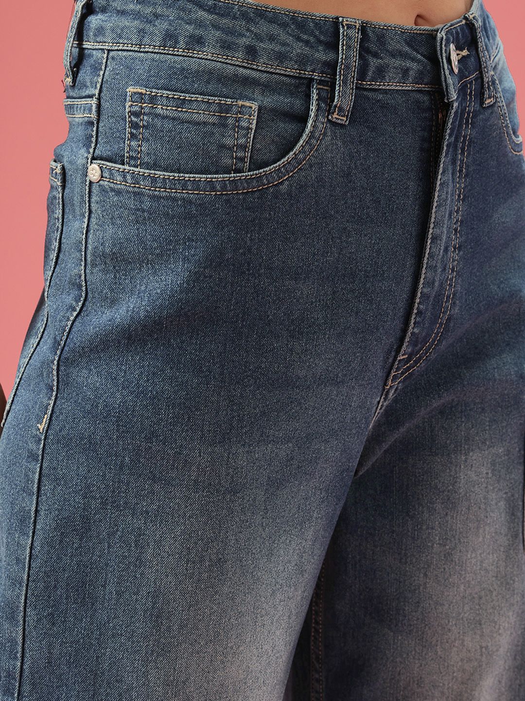 DressBerry Women Baggy Wide High-Rise Heavy Fade Stretchable Jeans