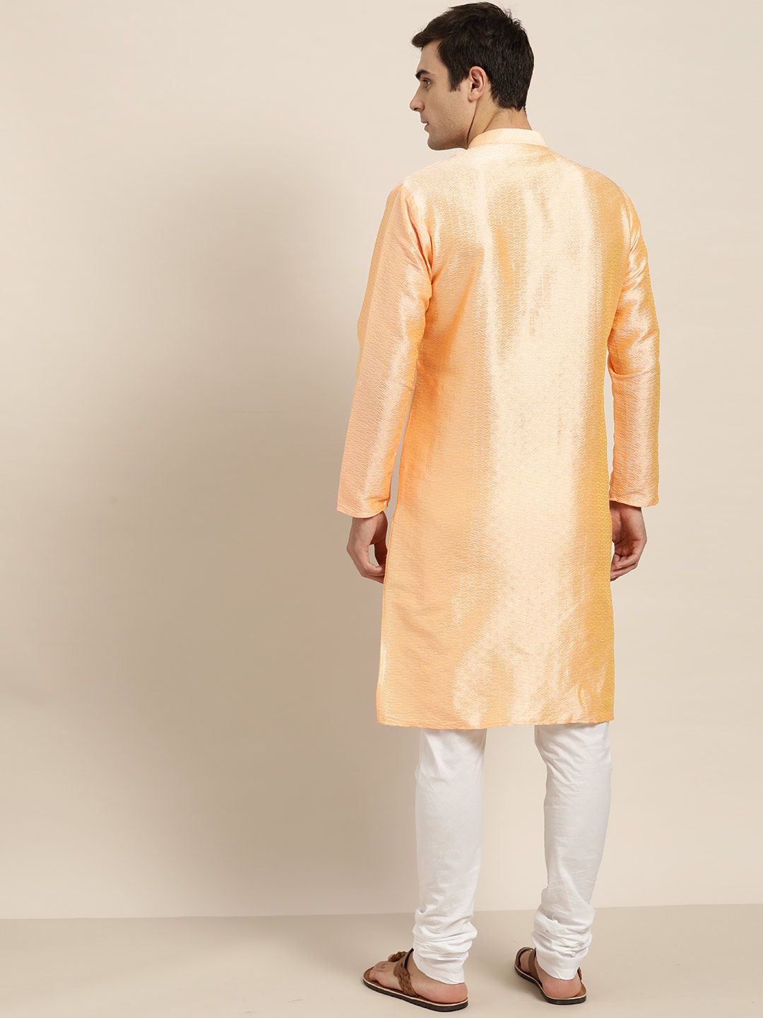SOJANYA Men Peach-Coloured Woven Design Straight Kurta