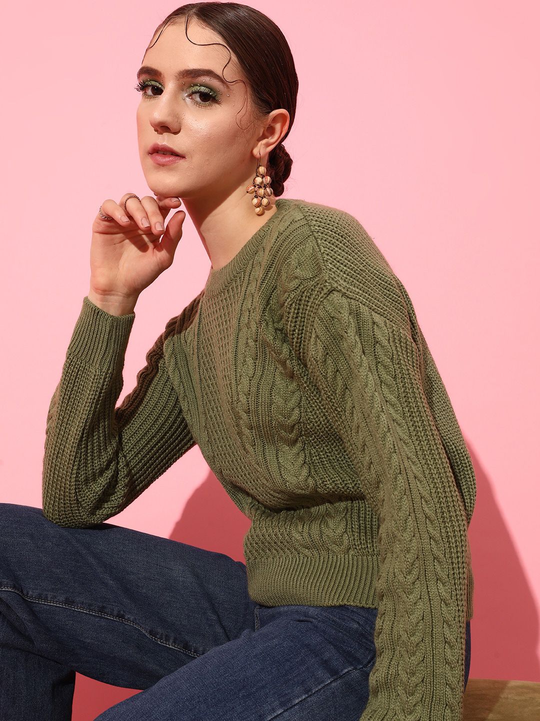 STREET 9 Women Acrylic Cable Knit Pullover