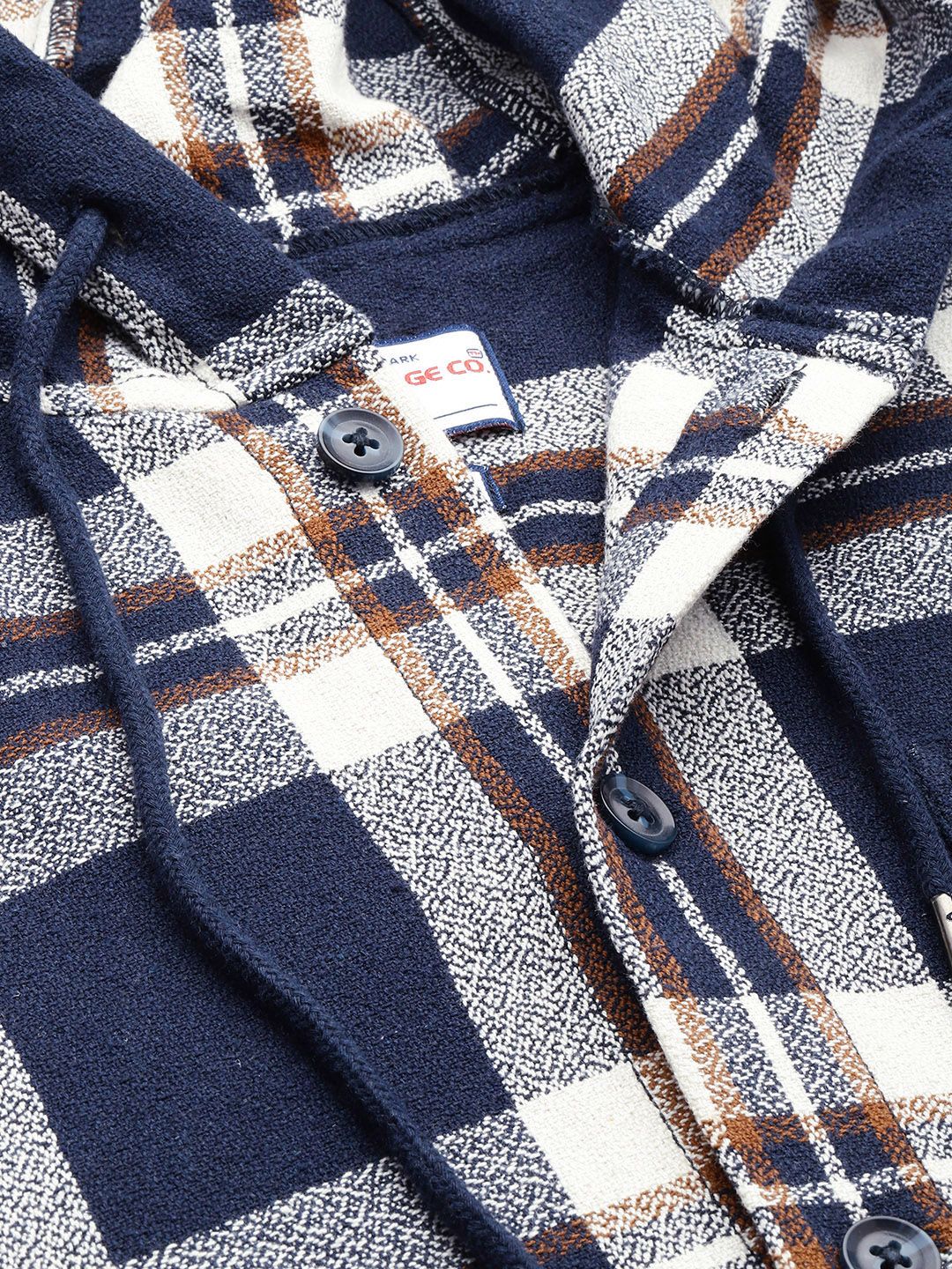 The Indian Garage Co Men Regular Fit Checked Casual Hooded Overshirt