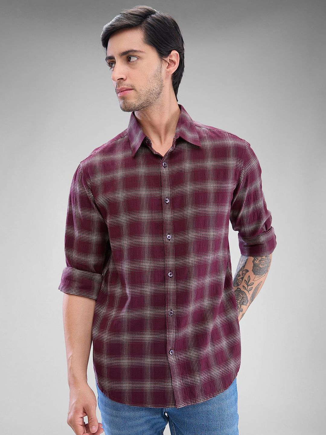 SPYKAR Men Slim Fit Tartan Checks Opaque Checked Casual Shirt