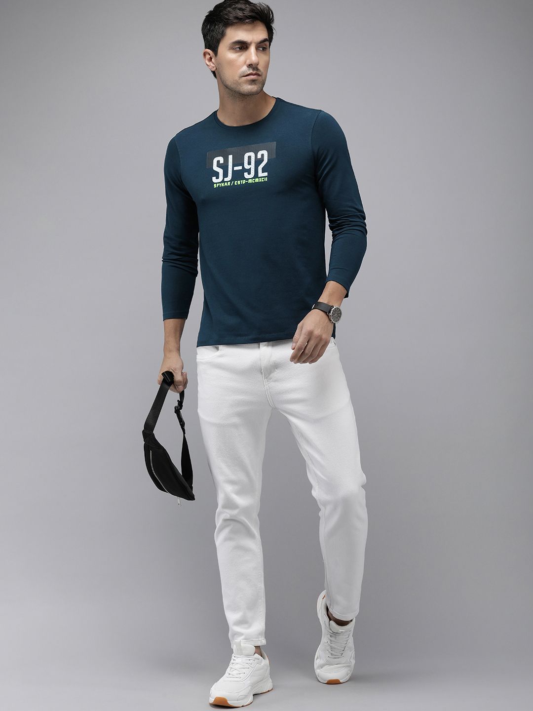 SPYKAR Graphic & Striped Printed Slim Fit T-shirt