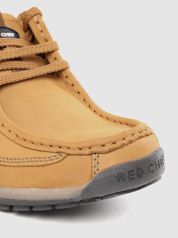 Red Chief Men Camel Brown Solid Leather Flat Boots