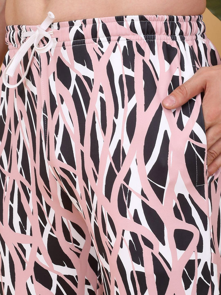 Sweet Dreams Pink & White Abstract Printed Round Neck Night suit