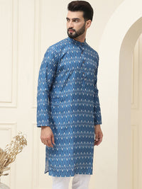 SOJANYA Men Navy Blue & Cream-Coloured Ethnic Motifs Printed Kurta