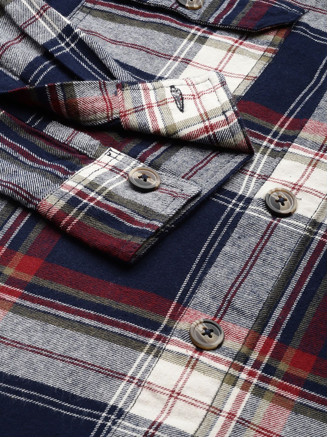 The Indian Garage Co Men Checkered Hooded Shirt with Double Flap Pockets