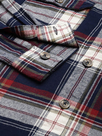 The Indian Garage Co Men Checkered Hooded Shirt with Double Flap Pockets