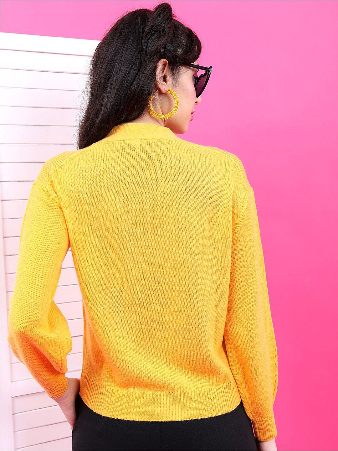 Tokyo Talkies Women Mustard Solid  Long Sleeve Cardigan Sweater