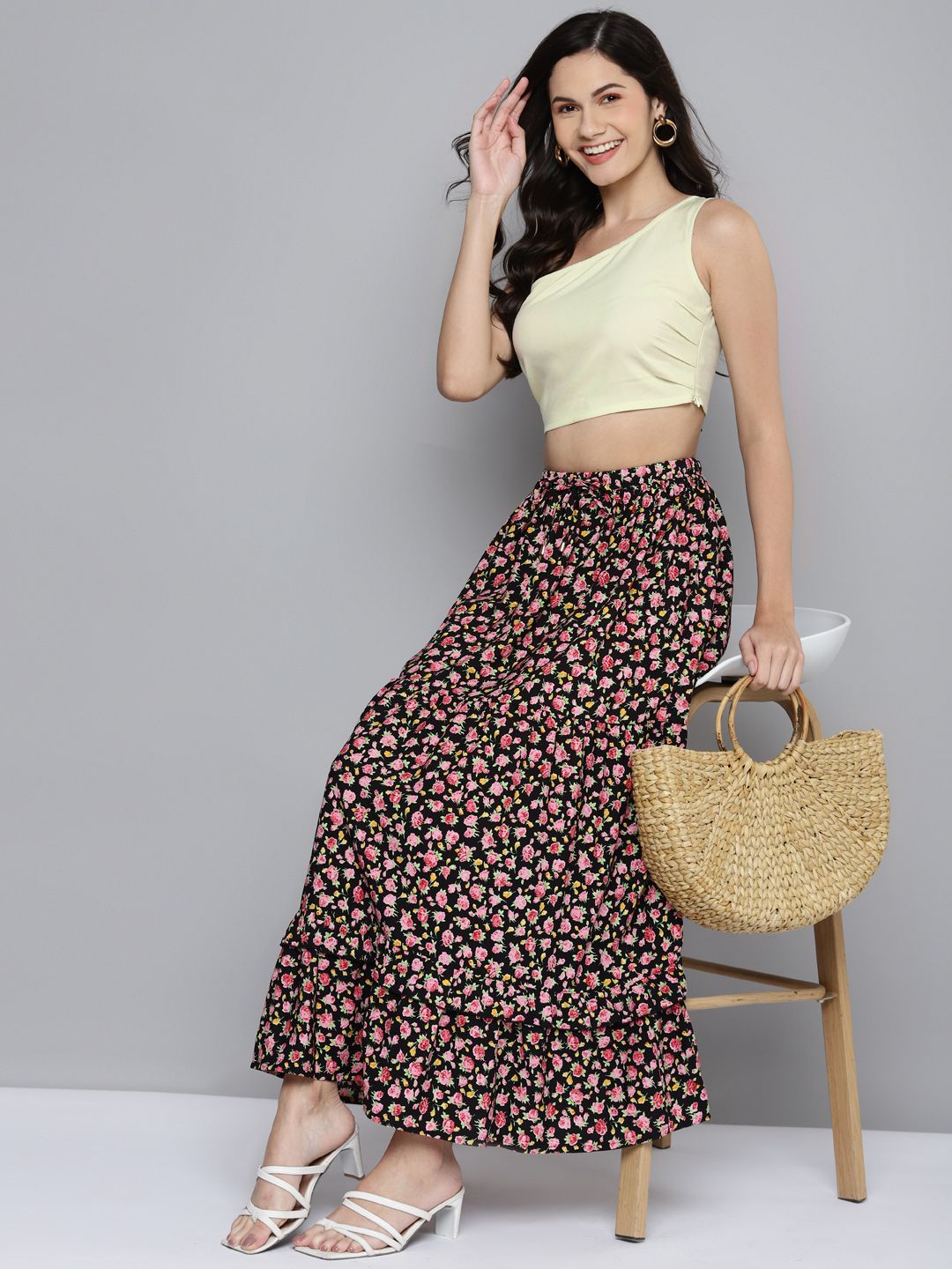 SASSAFRAS Lime Green One Shoulder Crop Top