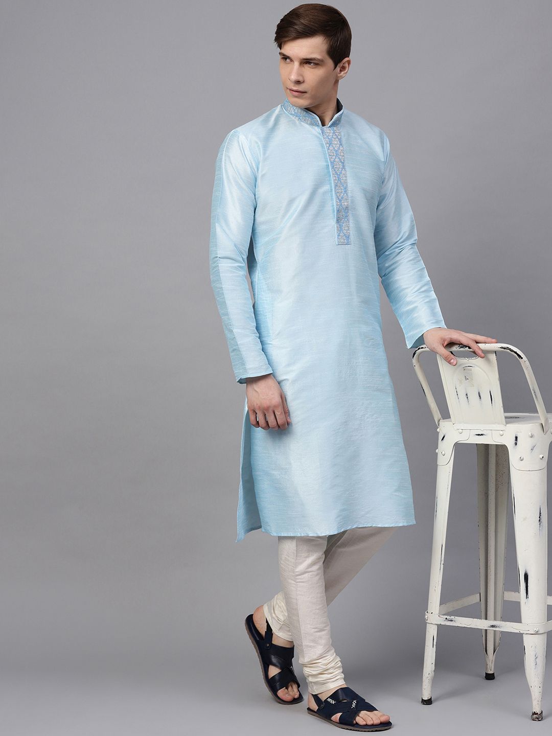 SOJANYA Men Turquoise Blue Solid Kurta Lurus