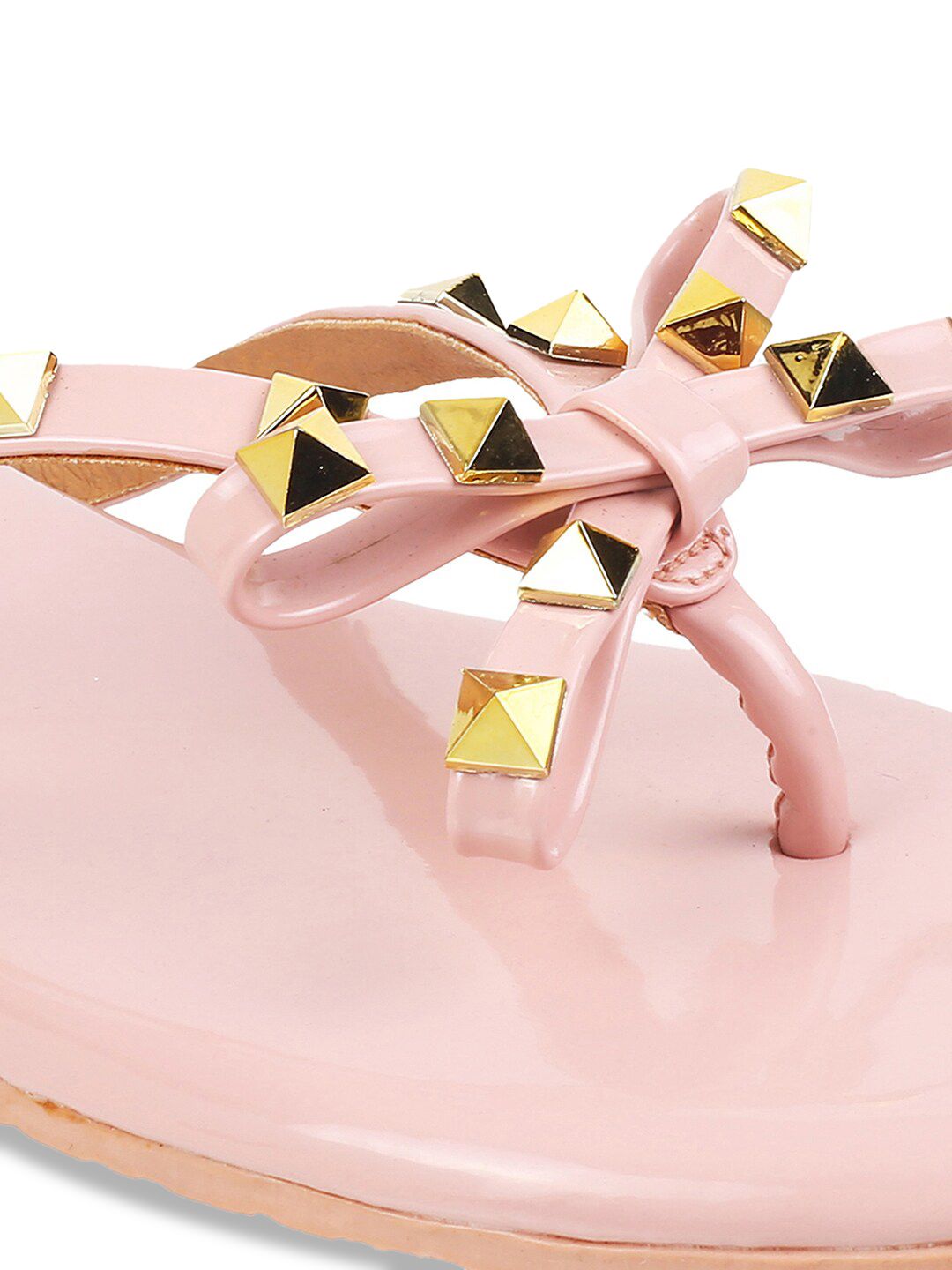 Metro Women Peach-Coloured Embellished T-Strap Flats