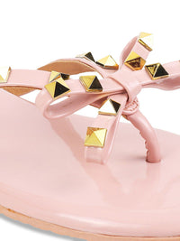 Metro Women Peach-Coloured Embellished T-Strap Flats