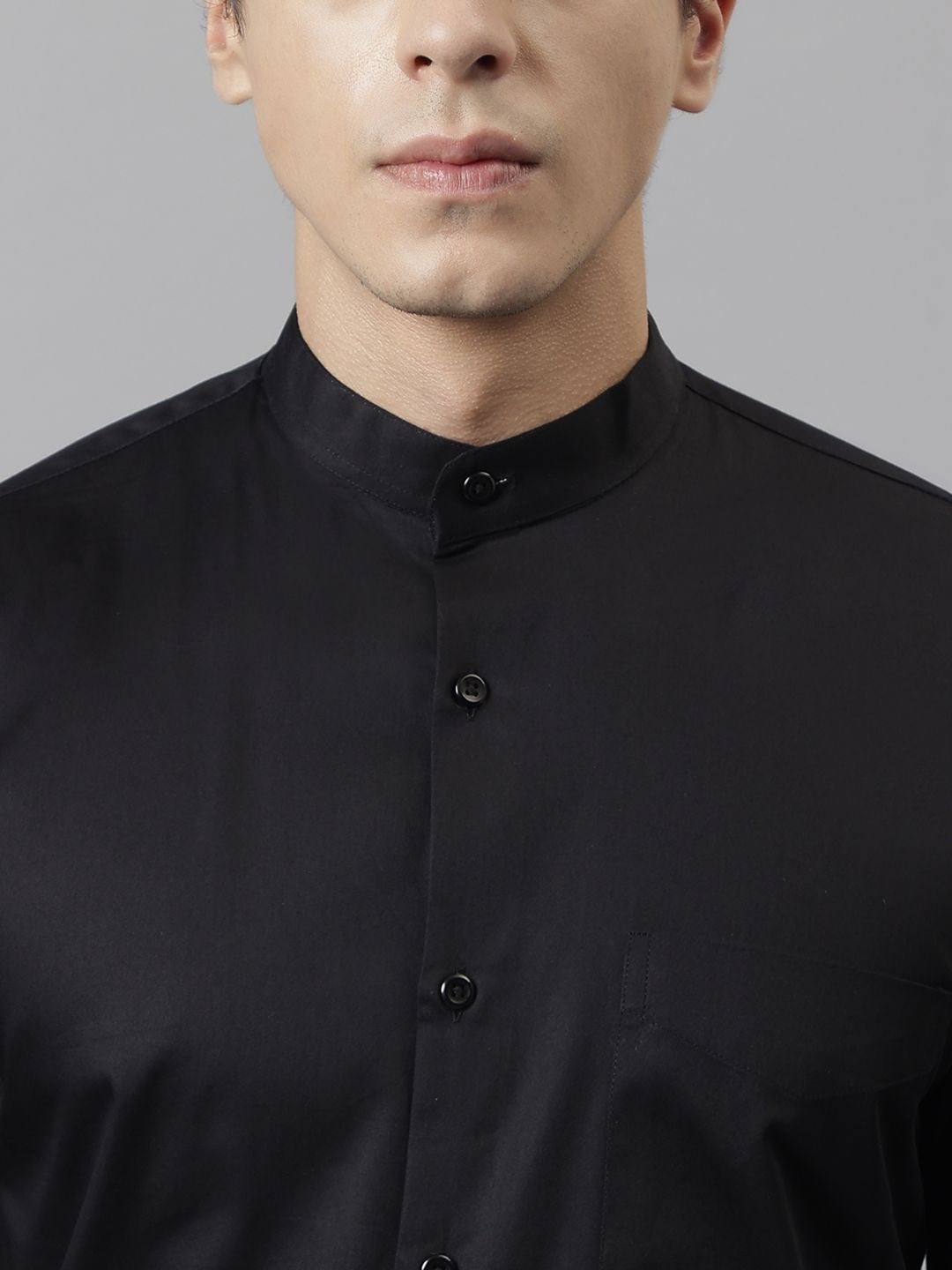 Hancock Men Black Solid Satin Slim Fit Pure Cotton Tuxedo Formal Shirt