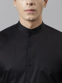 Hancock Men Black Solid Satin Slim Fit Pure Cotton Tuxedo Formal Shirt