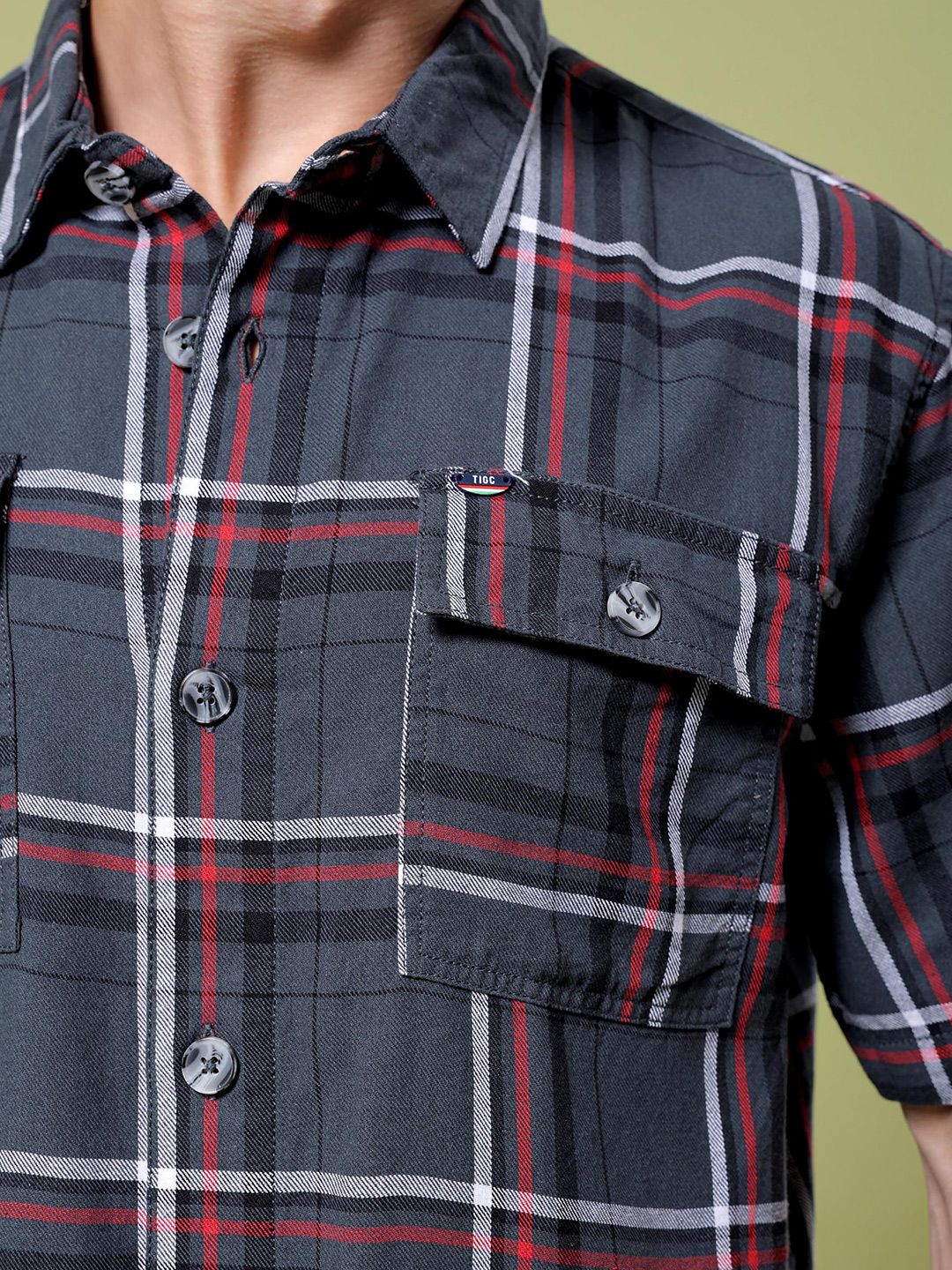 The Indian Garage Co Boxy Windowpane Checks Opaque Twill Cotton Casual Shirt