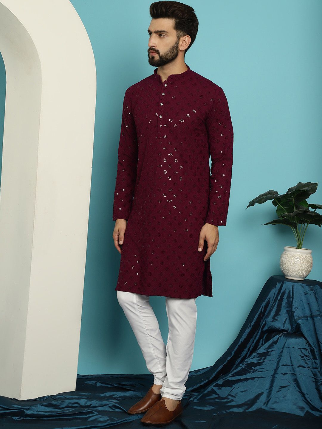 SOJANYA Embroidered Pure Cotton Kurta with Churidar