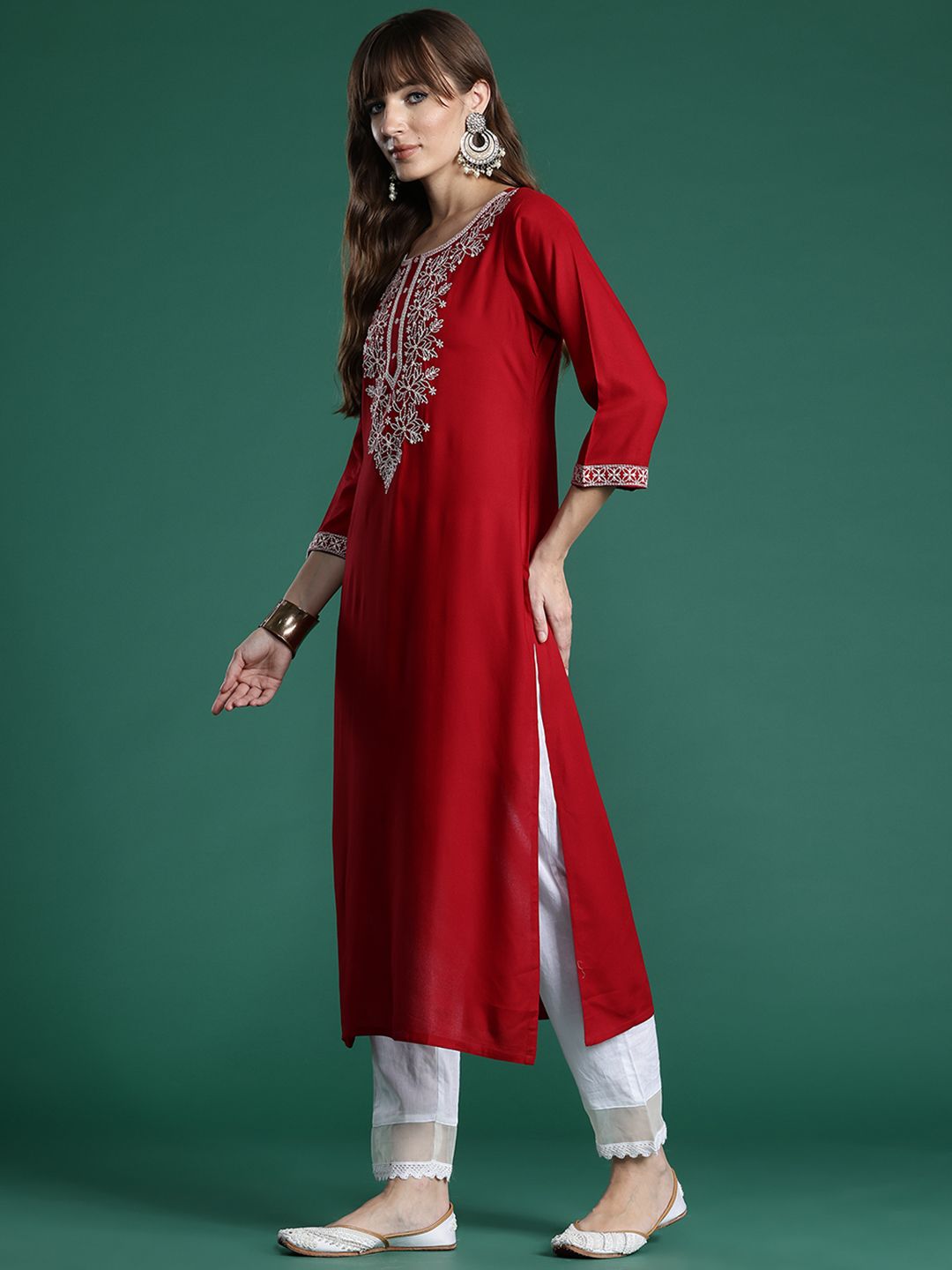Indo Era Floral Embroidered Thread Work Kurta