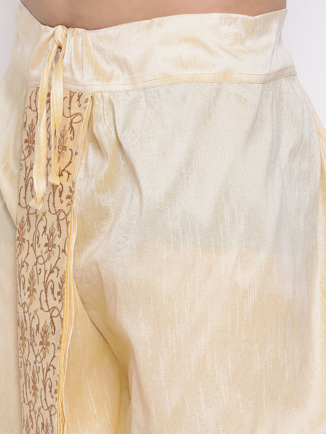 VASTRAMAY Men Beige & Gold-Coloured Embroidered Silk Dhoti