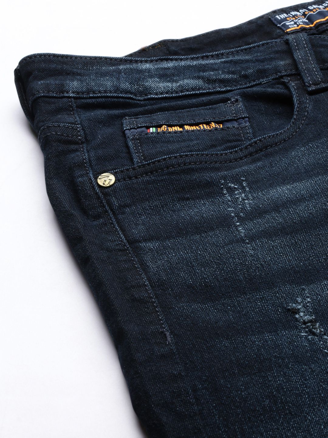 The Indian Garage Co Men Slim Straight Fit Low Distress Light Fade Stretchable Jeans