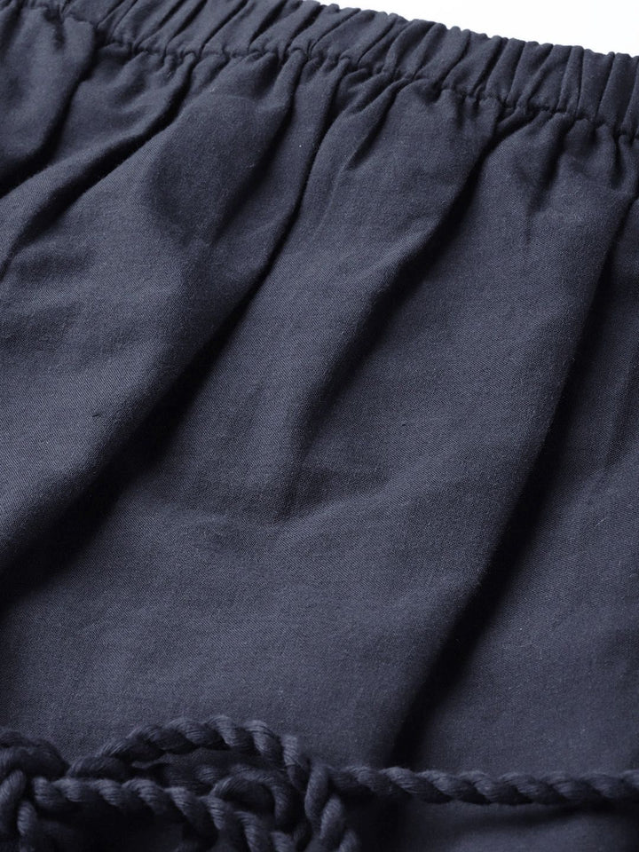 STREET 9 Women Navy Blue Solid Off-Shoulder Shift Dress