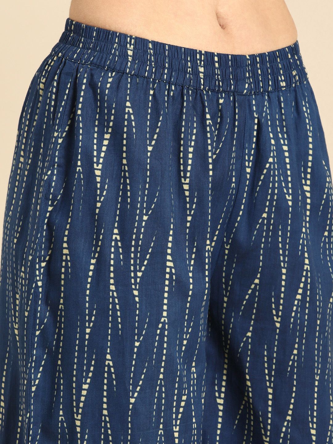 Anouk Women Blue Ethnic Motifs Printed Regular Pure Cotton Kurta With Palazzos & Dupatta