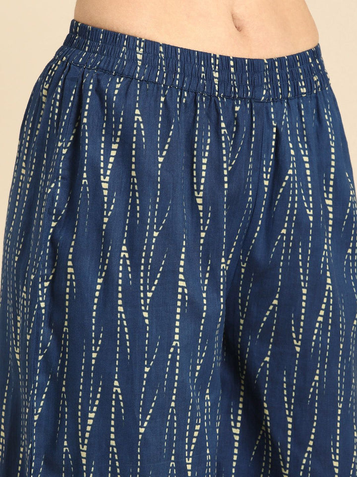 Anouk Women Blue Ethnic Motifs Printed Regular Pure Cotton Kurta With Palazzos & Dupatta