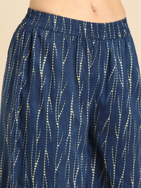 Anouk Women Blue Ethnic Motifs Printed Regular Pure Cotton Kurta With Palazzos & Dupatta