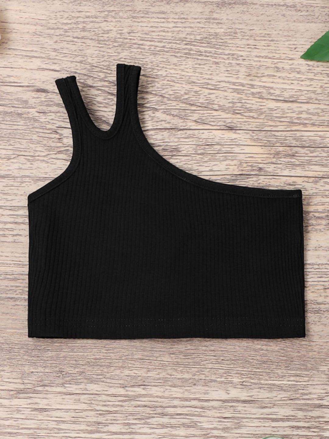 YK Girls Solid One Shoulder Sleeveless Crop Top