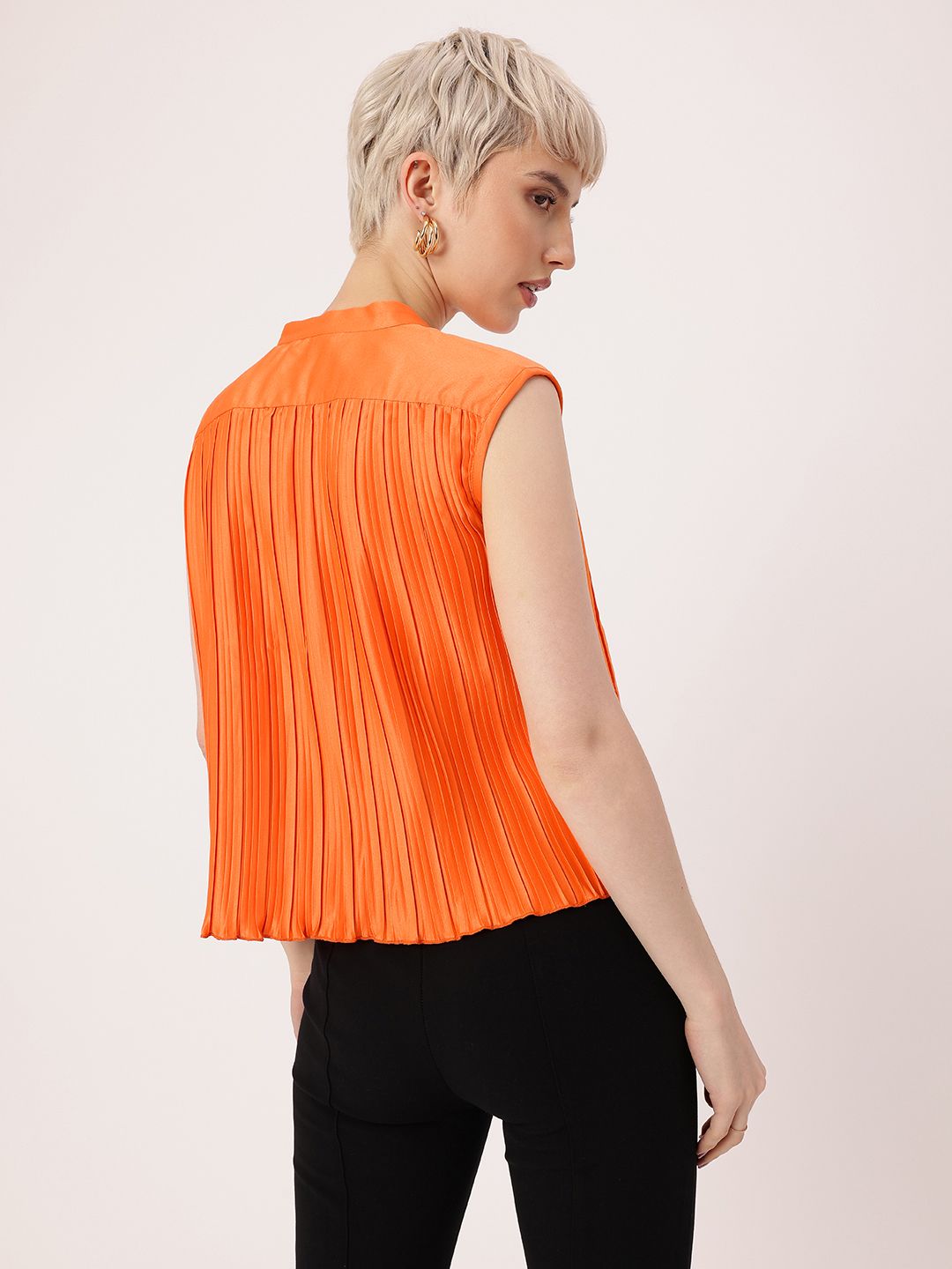 DressBerry Graceful Glamour Accordion Pleated Satin Finish A-Line Top