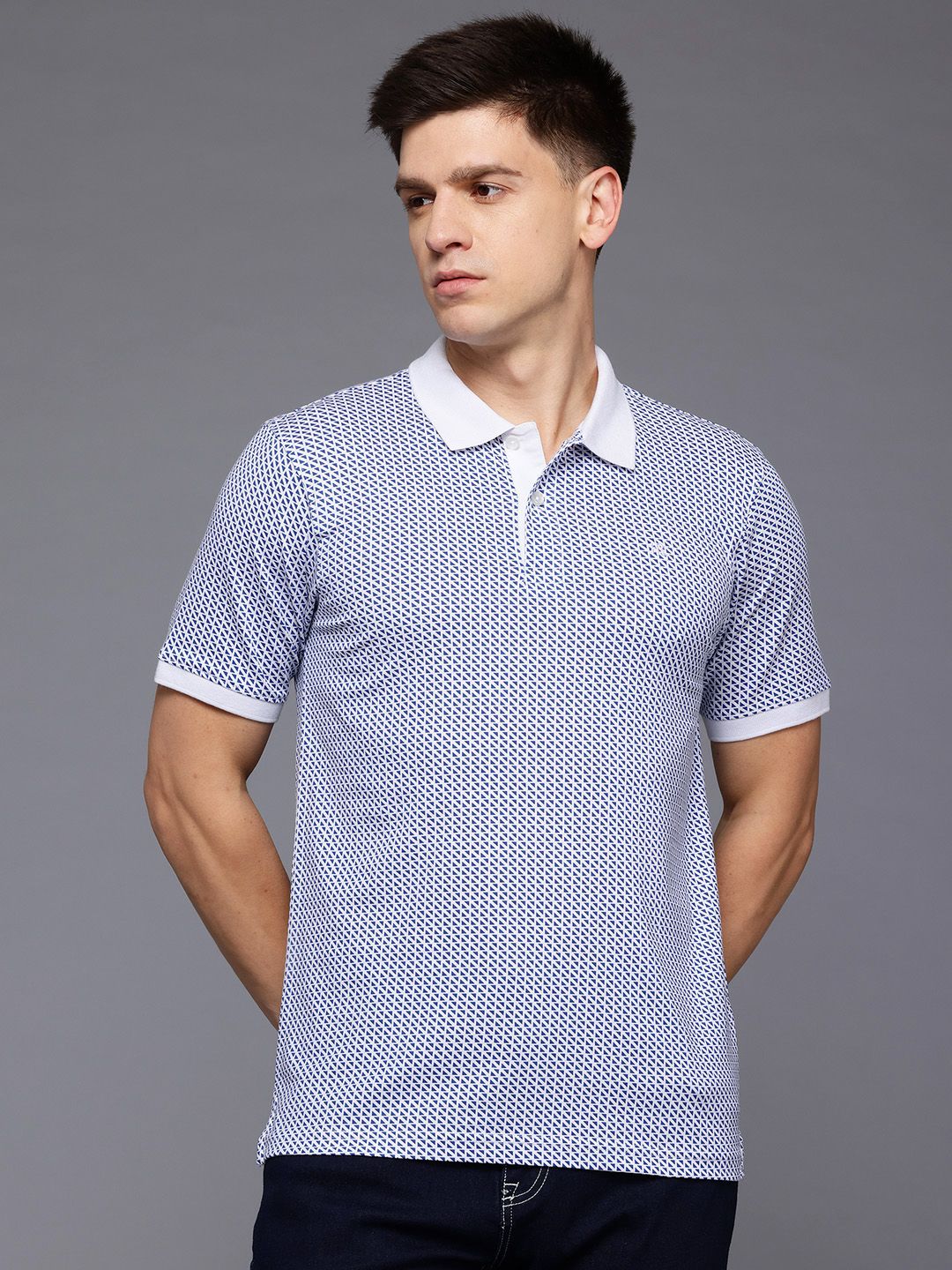 Raymond Geometric Print Polo Collar Pure Cotton Modern Fit T-shirt