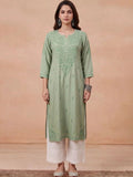 Rumah Wanita Chikankari Motif Etnik Sulam Benang Kerja Kurta