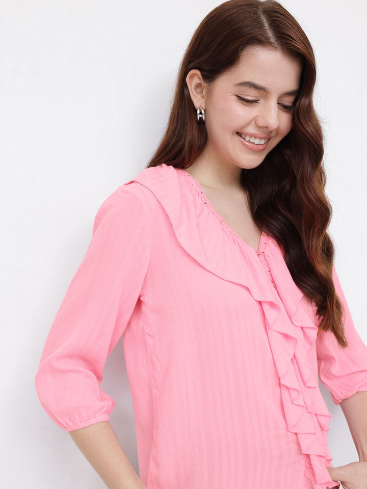 DressBerry Vintage Vibes Texture Stripes Ruffled Top