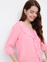 DressBerry Vintage Vibes Texture Stripes Ruffled Top