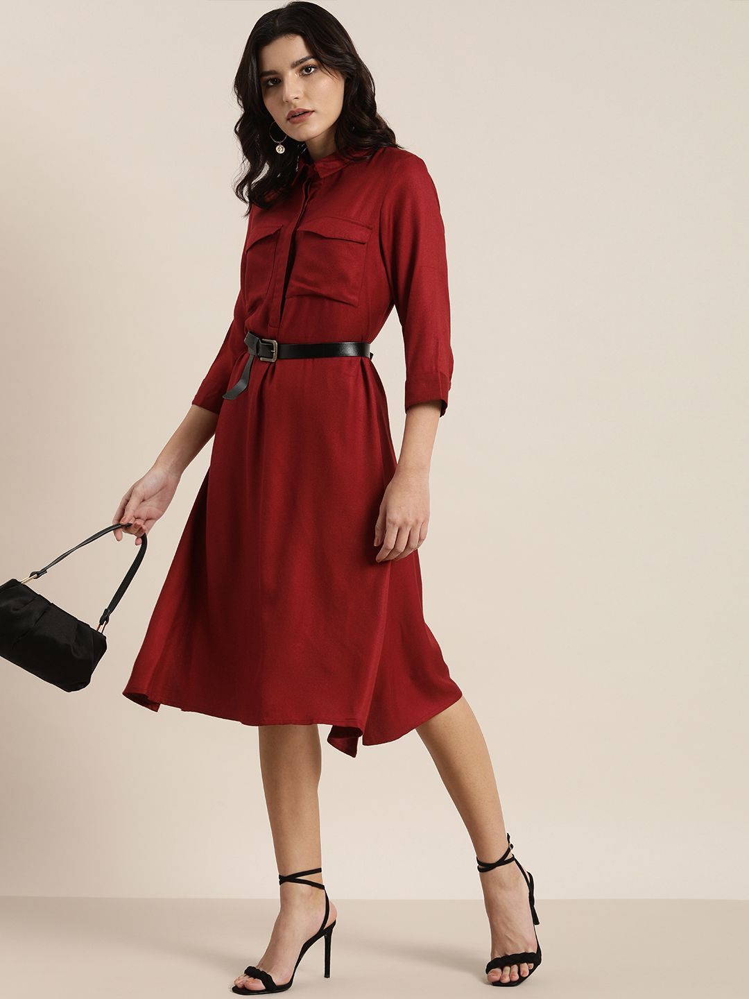 all about you Women Red Solid Shirt Dress