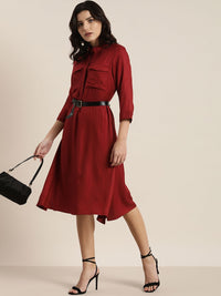 all about you Women Red Solid Shirt Dress
