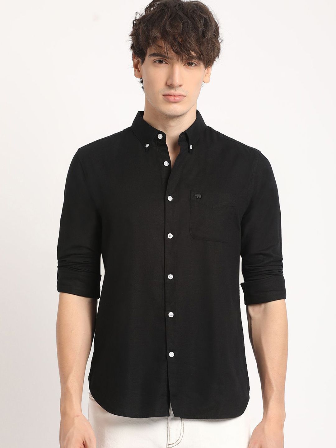 THE BEAR HOUSE Pure Cotton Solid Slim Fit Casual Shirt