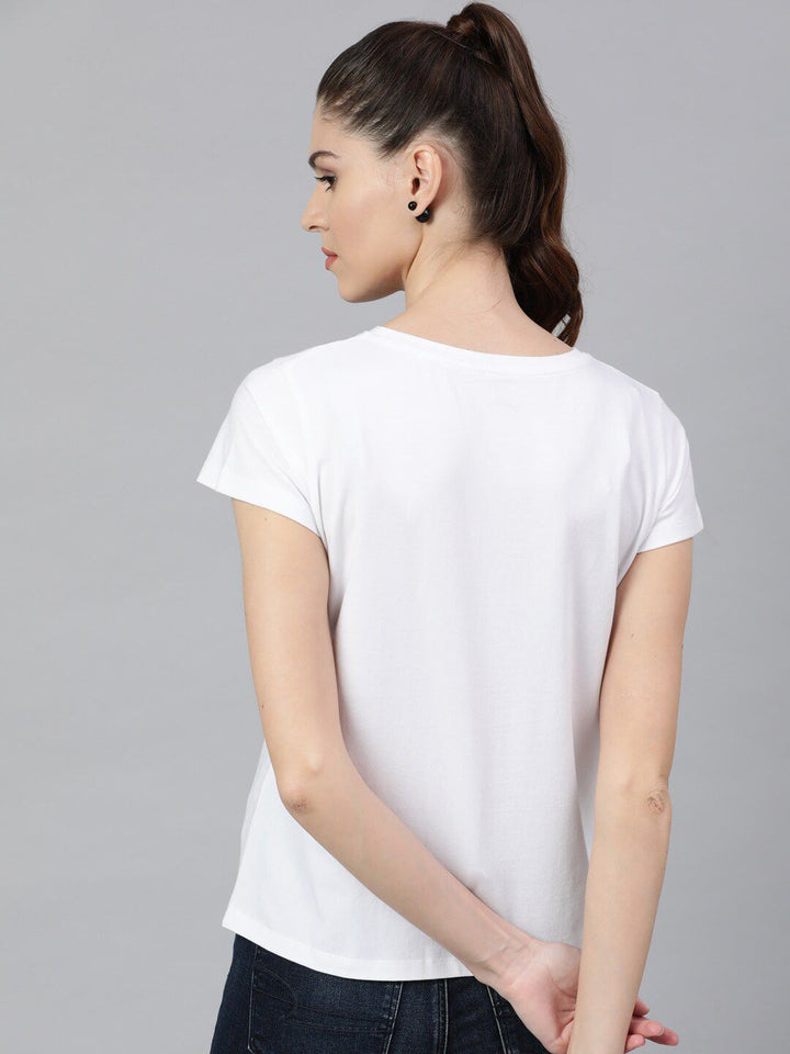 STREET 9 Women White Sequinned Round Neck T-shirt
