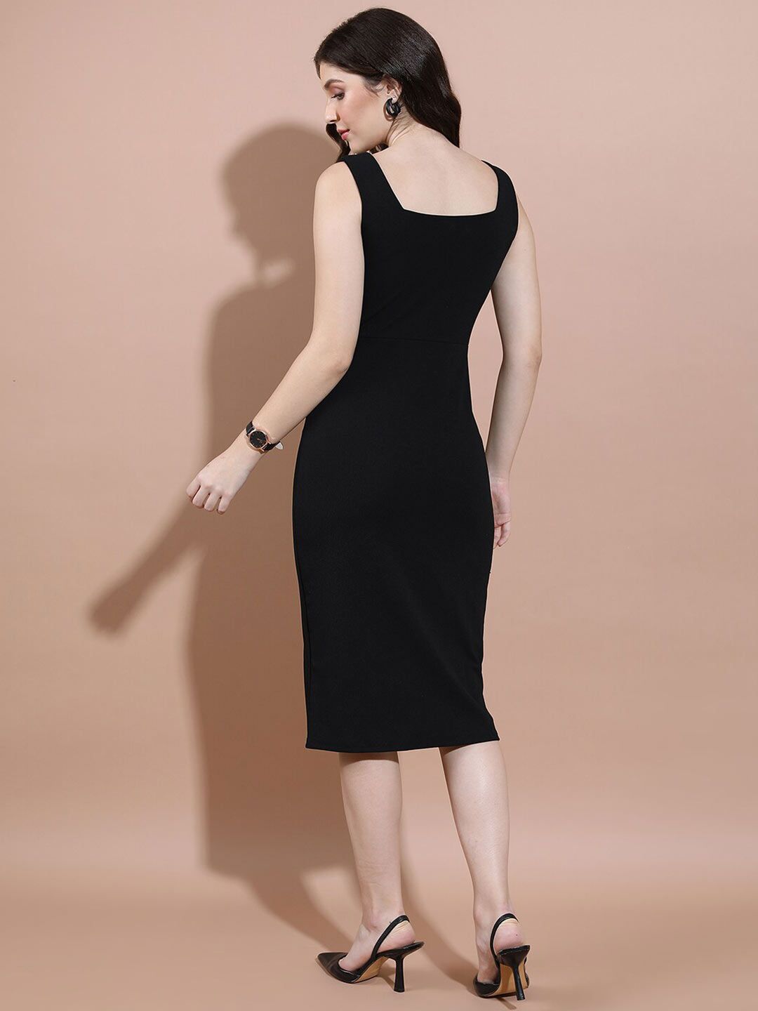 Tokyo Talkies Black Square Neck Bodycon Dress