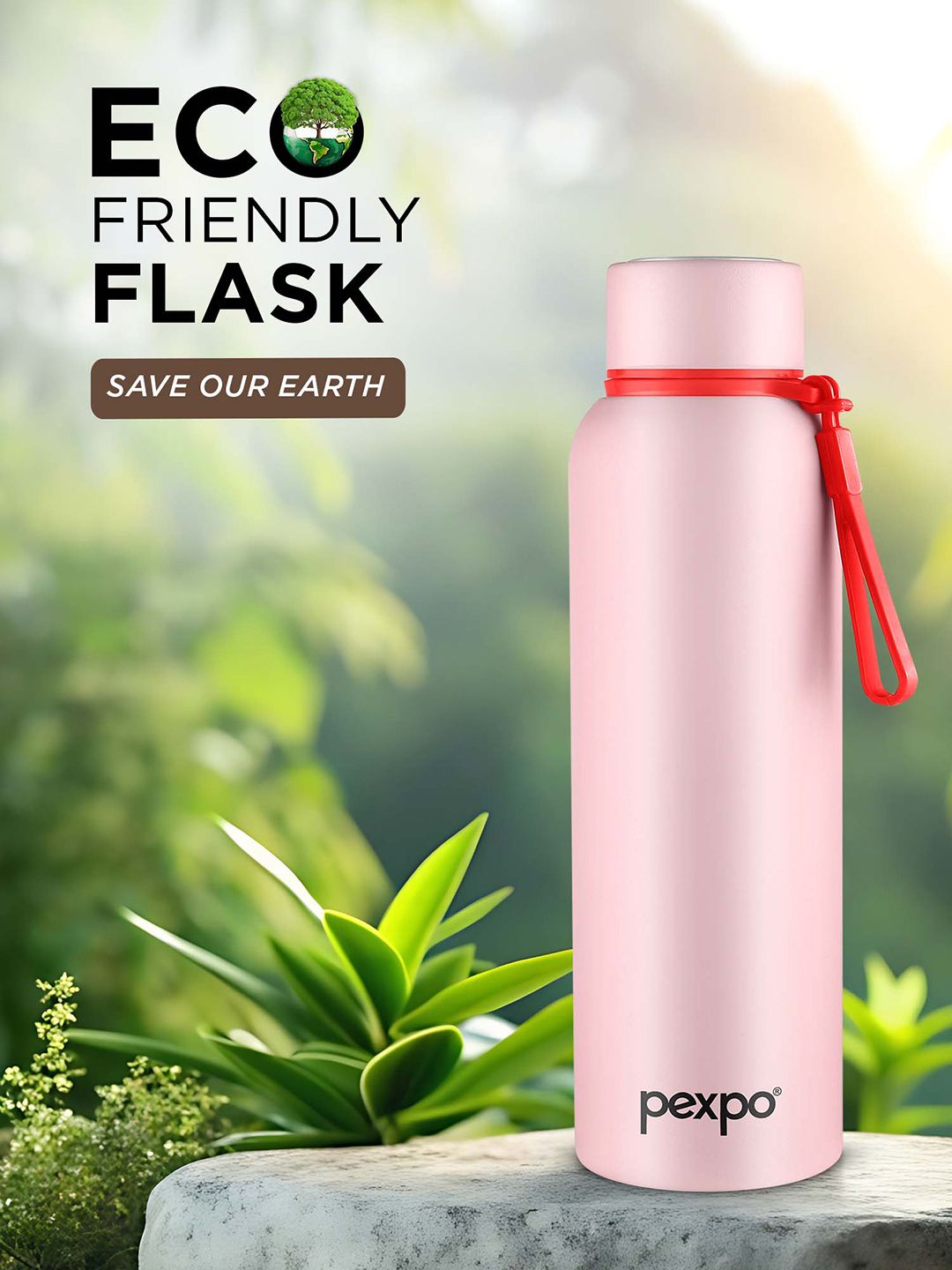 Pexpo Bravo Baby Pink ISI Certified Thermosteel Hot & Cold flask Insulated Water Bottle 1L