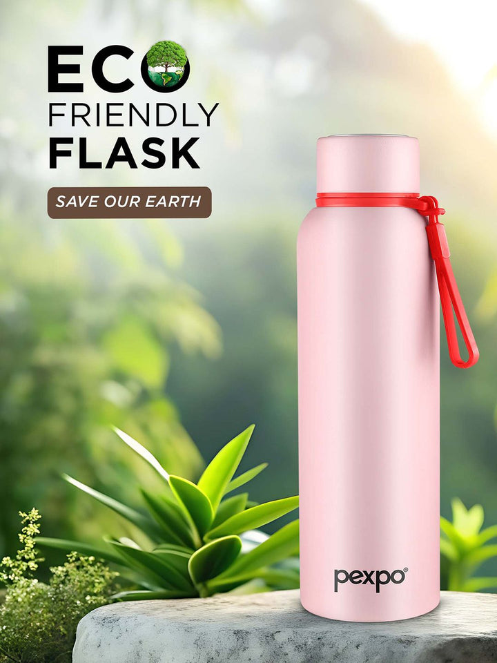 Pexpo Bravo Baby Pink ISI Certified Thermosteel Hot & Cold flask Insulated Water Bottle 1L