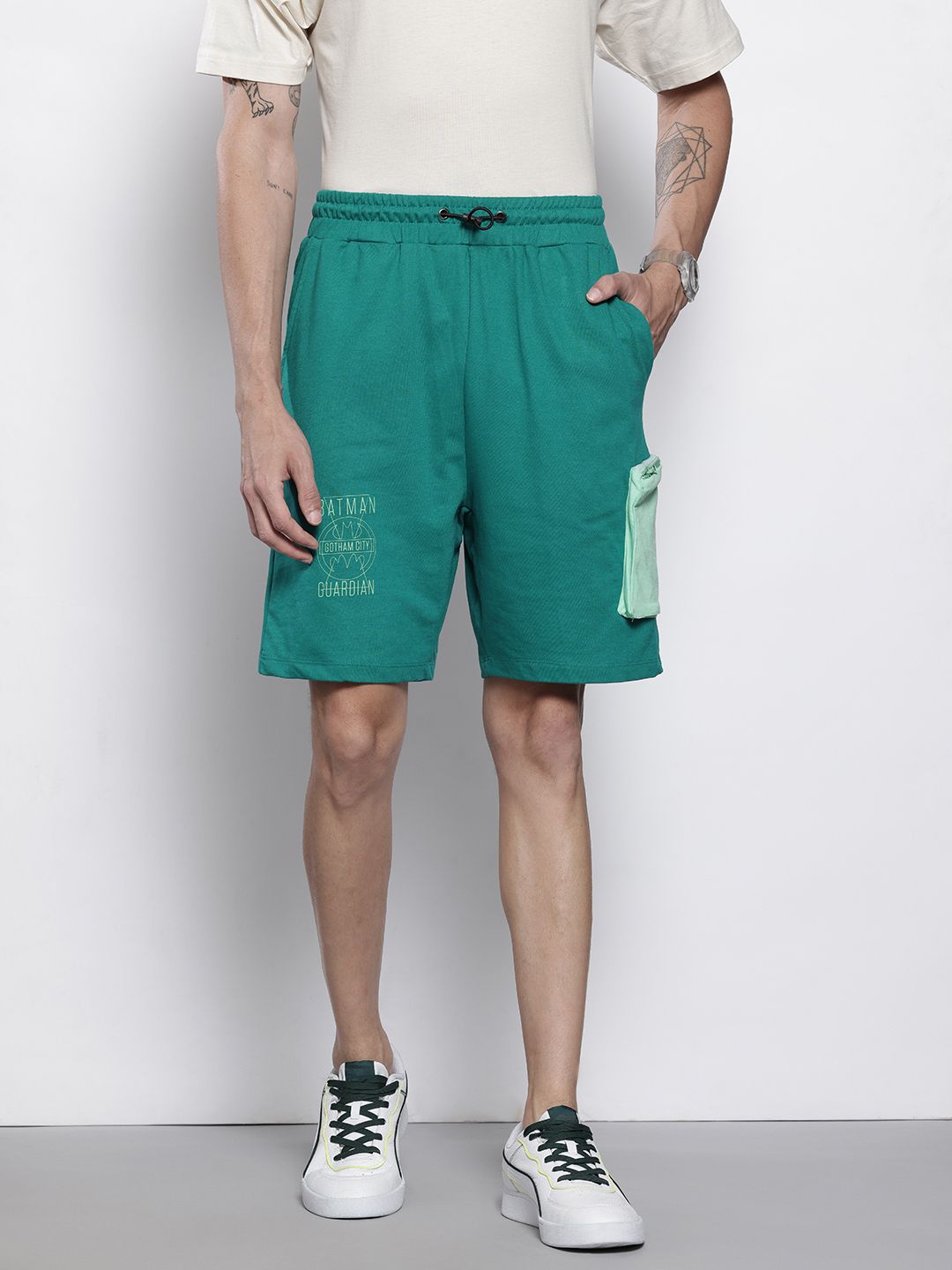 The Indian Garage Co Men Batman Printed Loose Fit Cargo Shorts