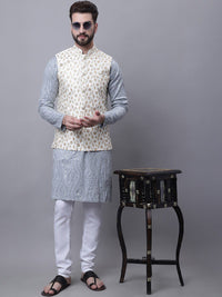 SOJANYA Sequinned Embroidered Pure Cotton Kurta With Pyjamas & Nehru Jacket