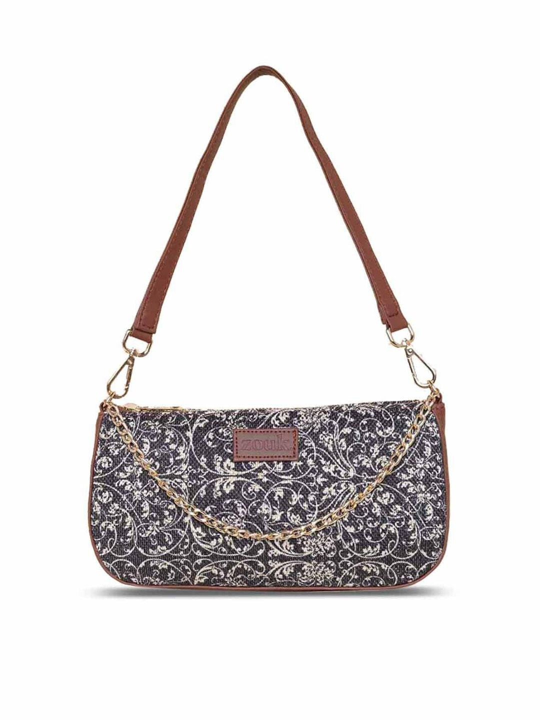ZOUK Ethnic Motifs Printed Structured Baguette Bag Handbags