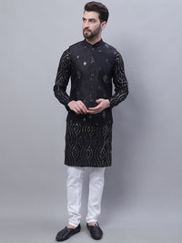 SOJANYA Leheriya Embroidered Pure Cotton Kurta with Pyjamas & Narhu Jacket