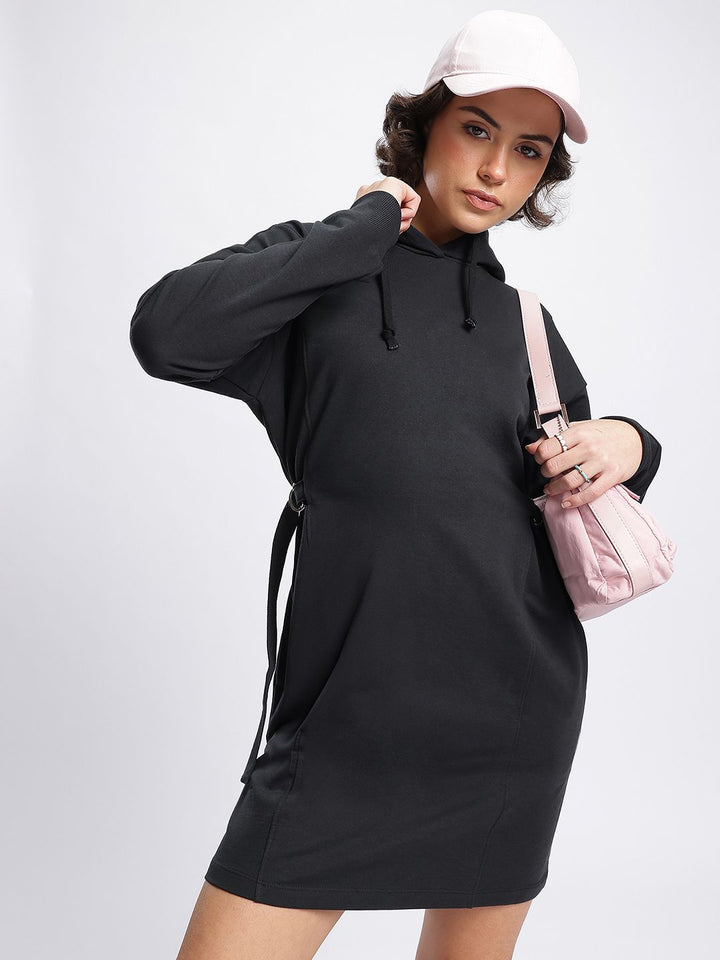 DressBerry Casual Cinch Belted Hooded Jumper Mini Dress