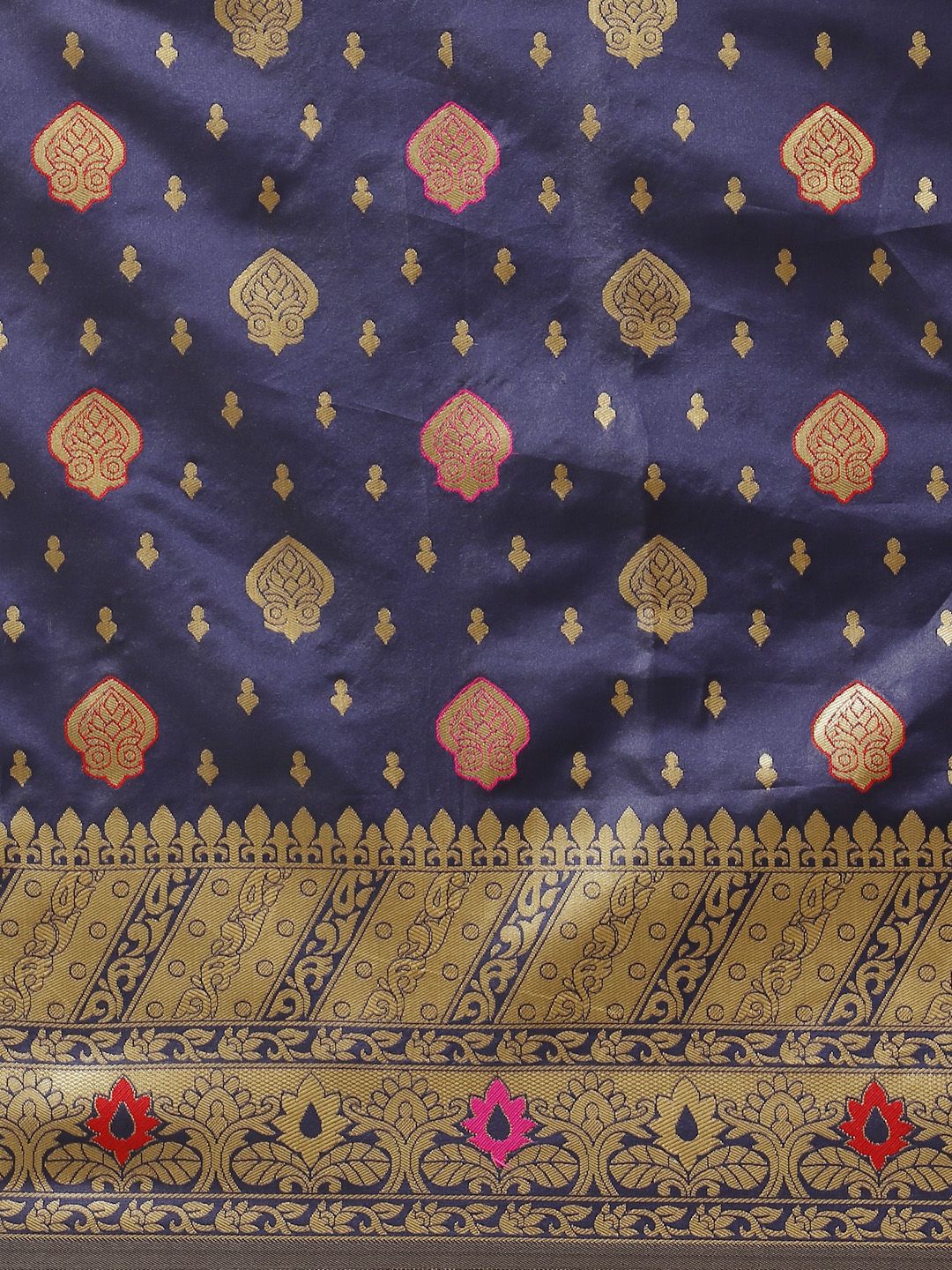Saree mall Navy Blue & Golden Woven Design Banarasi Saree