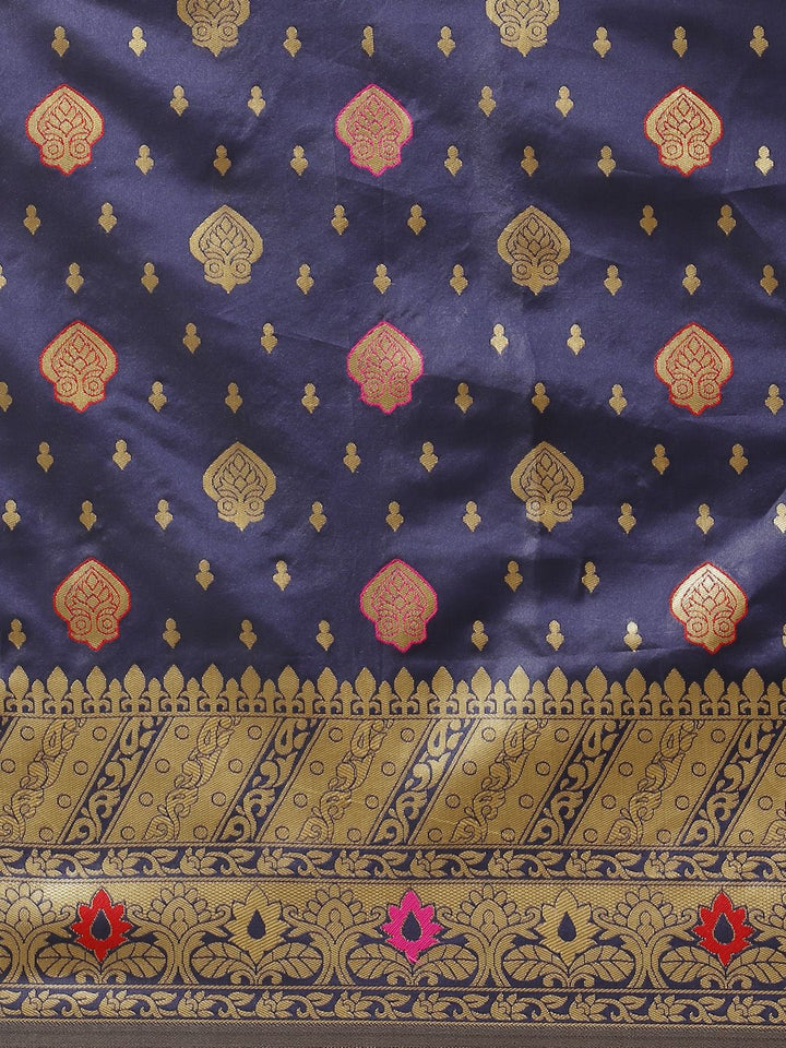 Saree mall Navy Blue & Golden Woven Design Banarasi Saree